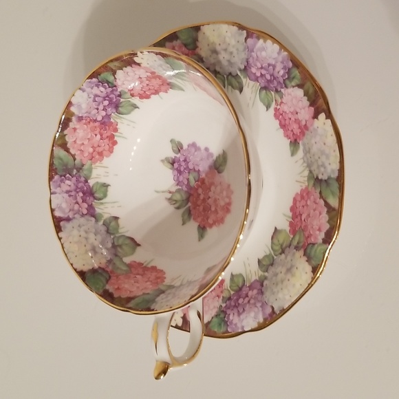 1950s Paragon Double Warrant Bone China Teacup & Saucer Set A563 / Hydrangeas - Picture 7 of 17